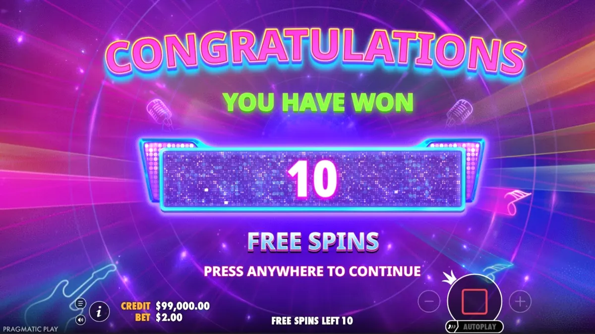 Tela de jogo do slot Idol Pop Fever com luzes neon e ídolos pop